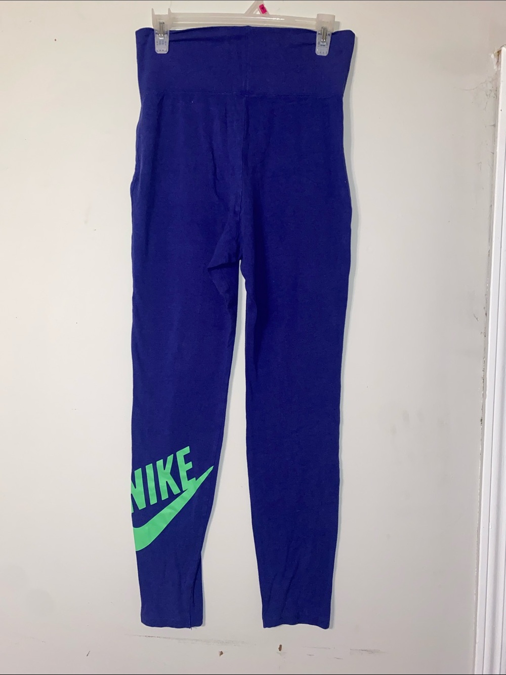 Nike Women's Purple Leggings with Neon Green Detail